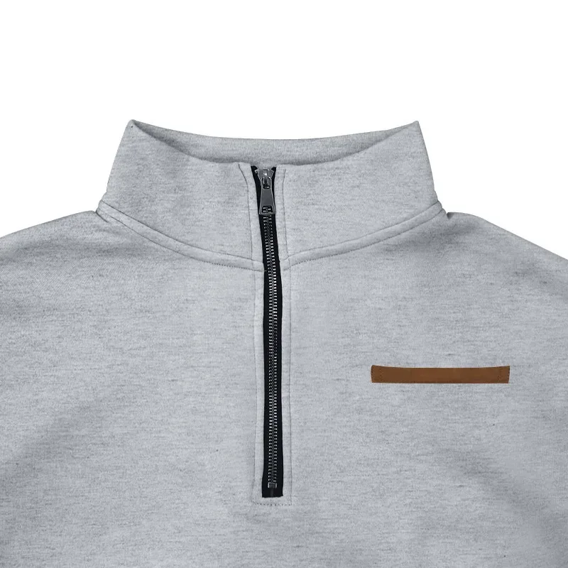 American autumn and winter heavy fleece long-sleeved men's sweater half zipper loose stand-up collar pullover men's sweater