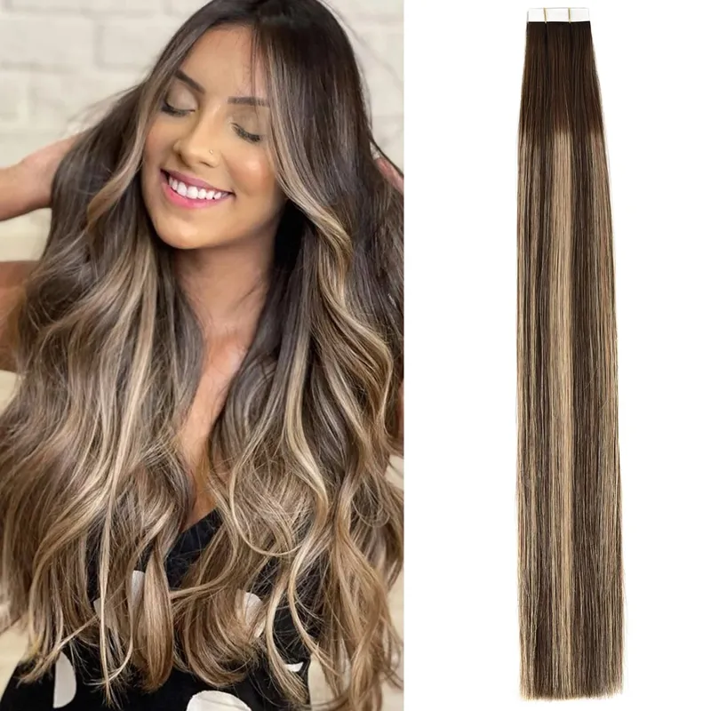 Tape in Hair Extensions Human Hair Silky Straight Tape ins Human Hair Extensions 20 Pcs/Pack Real Human Hair Tape in Extensions