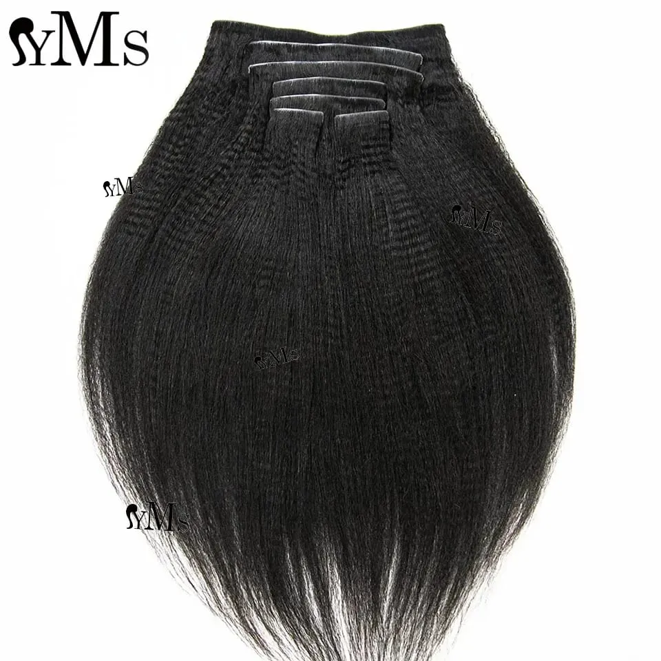 Invisible Edge Clip In Hair Extensions Yaki Straight Human Hair YMS Invisible Seamless PU Clip In Human Hair Extension Skin Weft