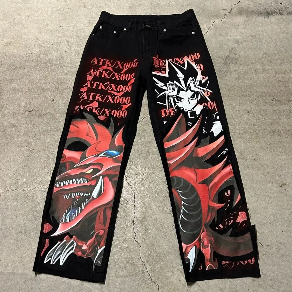 High Street Y2k Baggy Zoro Knife Jeans Vintage Wide Leg Denim Pants Popular Jeans Streetwear Harajuku Trouser Men Clothing
