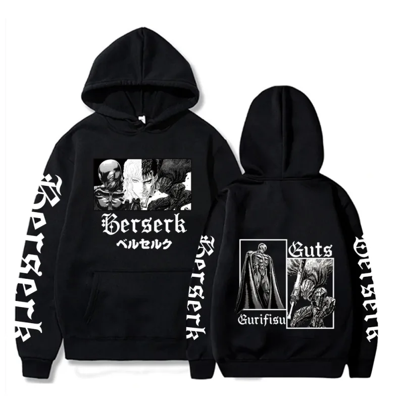 Berserk Zipper Hoodies Lalaki Babae Long Sleeve Sweatshirt Fleece Oversized Jackets Coats Nakakatuwang Berserk Japanese Anime Streetwear