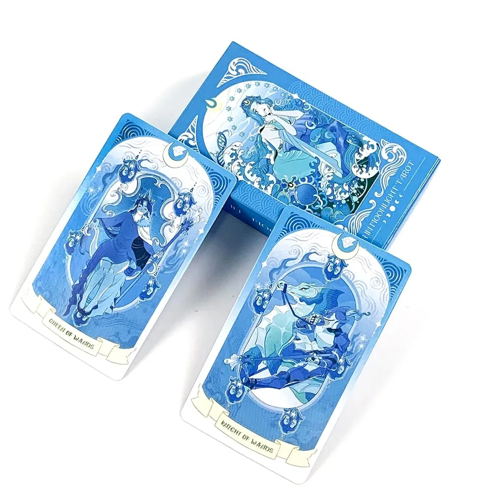 Sea in Moonlight Tarot Cards 78 Card Blue Ocean Mermaid English Version Divination Board Game Card Games & Gift Giving