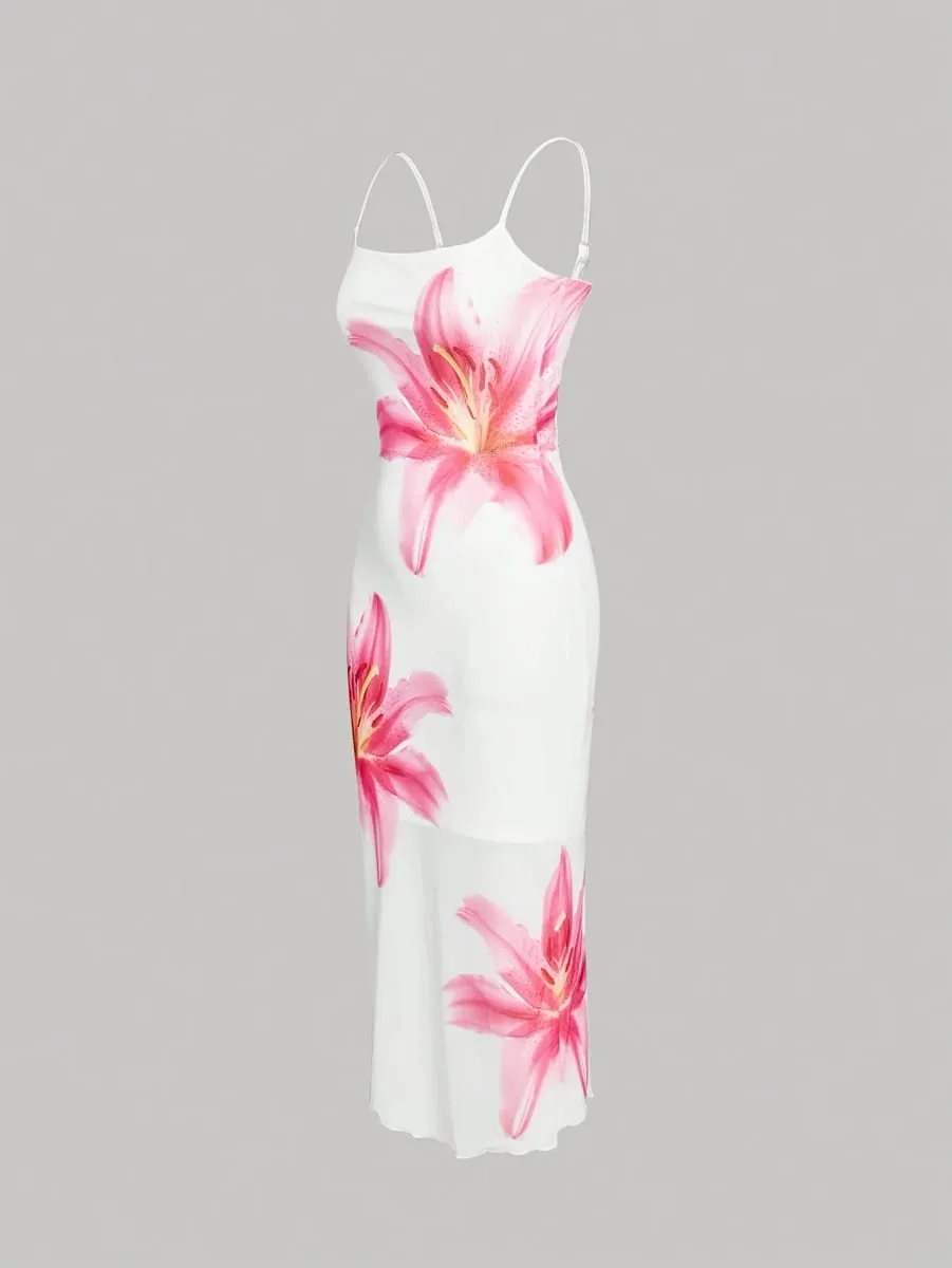 Elegant floral print sundress resort-style dress