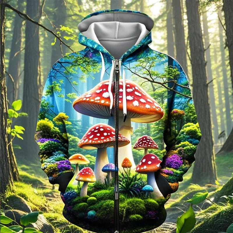 Mushroom 3D Print Zipper Hoodie Men Women Casual Fashion Hooded Sweatshirts Male Oversized Tracksuit Hoodies Man Coat Clothing