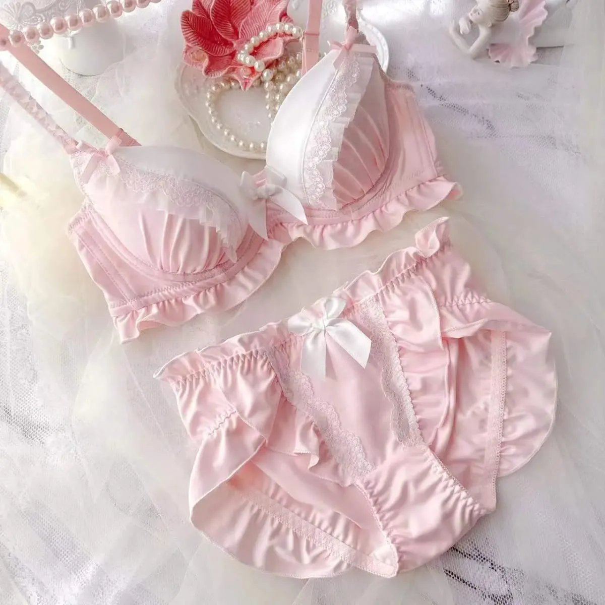 Soutien-gorge brodé push up pour femmes, bonnets fins, style collégial, pour étudiantes, filles, mignon, rassemblé, sous-vêtements sexy, ensemble de soutien-gorge