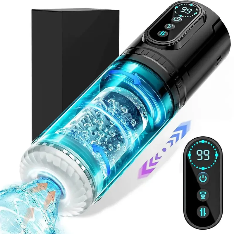 Automatic Male Penis Pump with 9 Sucking Thrusting Rotating Modes 3D Realistic Adult Men Sex Toy Machine Blowjob Stroker