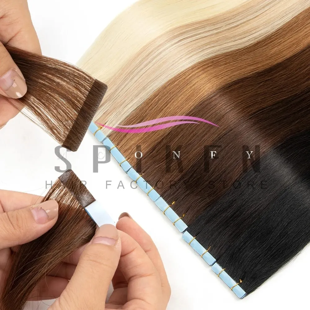 Invisible PU Skin Weft Hair Extensions Natural Straight Machine Remy Seamless Adhesive Tape In Human Hair 10pcs/pack 12''-20''