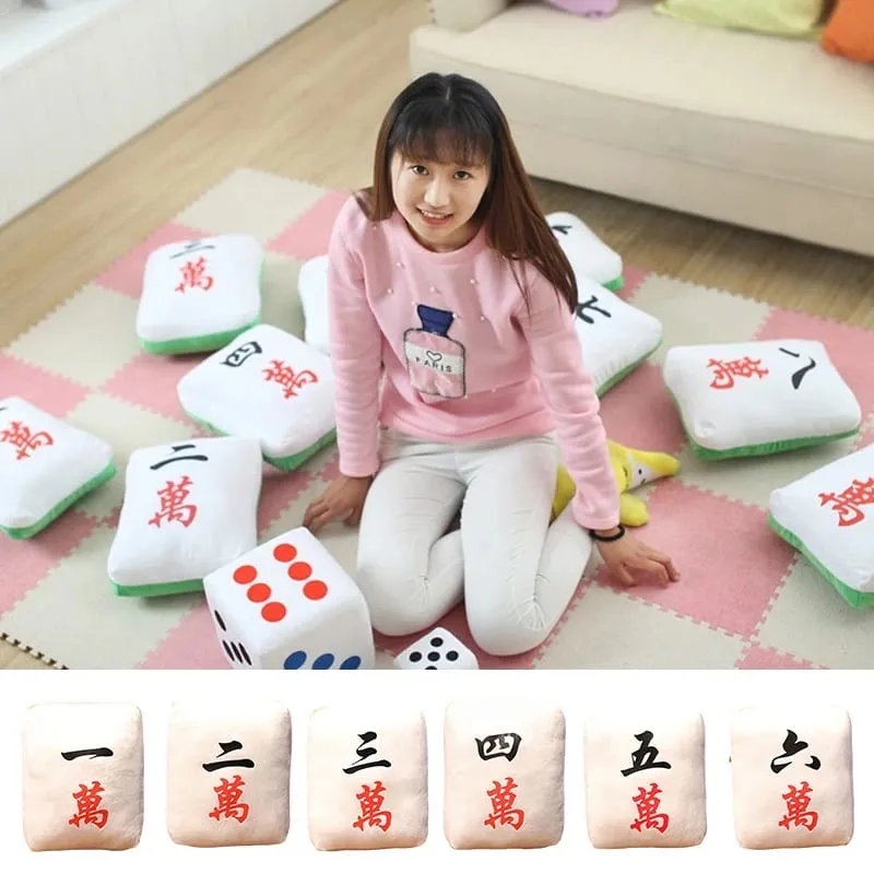 Creative Mahjong Pillow Cushion Chinese Plush Toy Car Chair Backrest Dice Funny Nap Sofa Home Decor Gift Accompanying Decoration