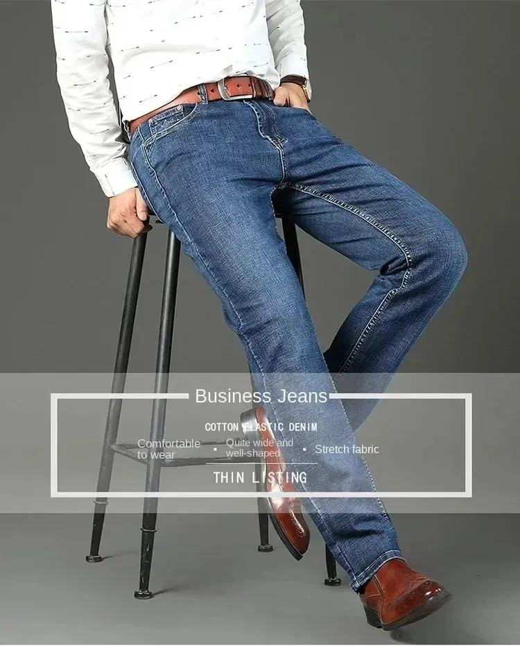2026 Top Brand Four Season Men's High Quality Jeans Business Casual High Waist Washed Jeans Trousers Denim Pants
