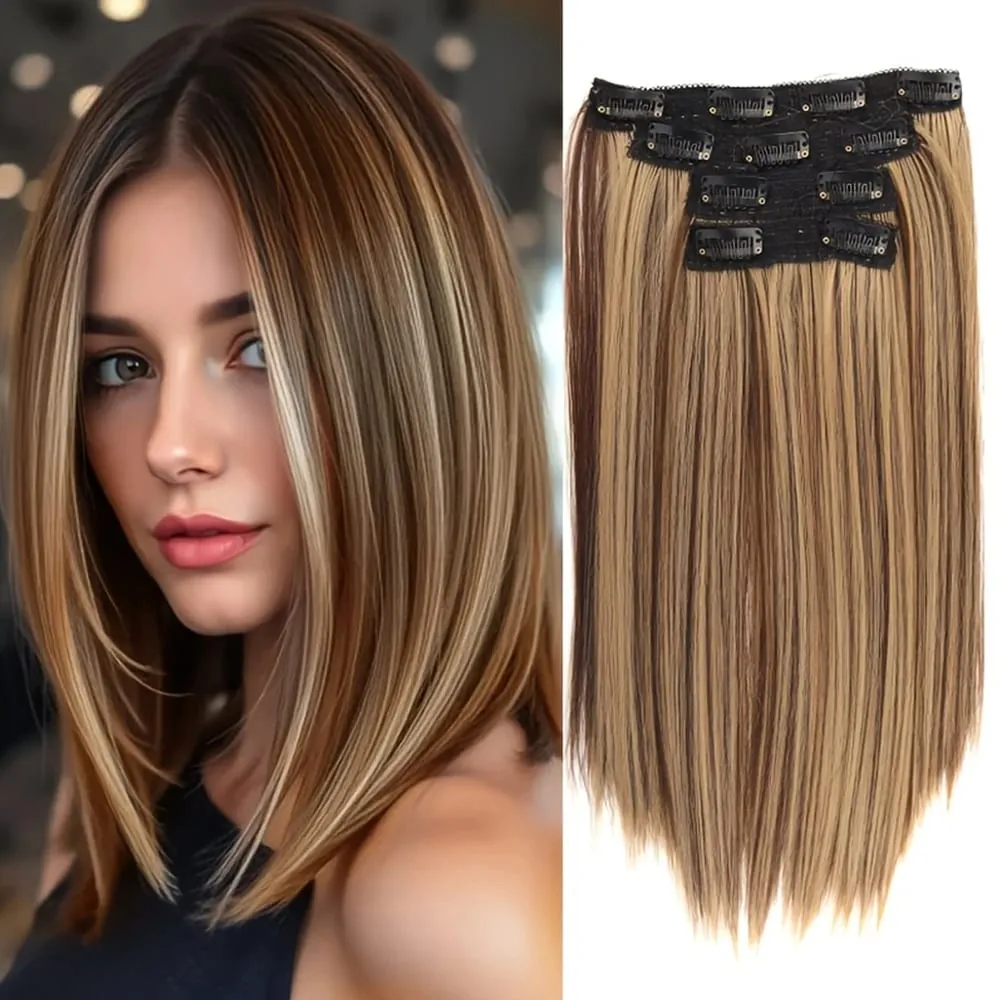14Inch Synthetic Long Straight Hair Extension 4pcs/set Black Brown Blonde Adds Volume Hairpiece for Women
