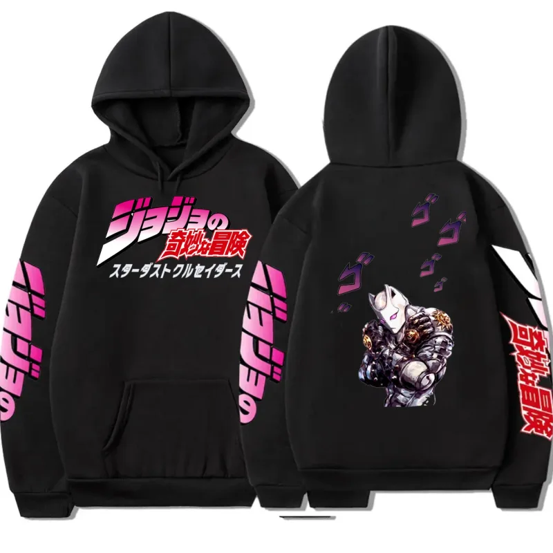 Anime Jojo Bizarre Adventure Hoodies Killer Queen Manga Graphic Hooded Sweatshirt Men Women Casual Long Sleeves Fleece Pullovers