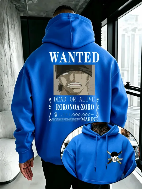 Bandai-Sudadera con capucha de una pieza para hombre, Jersey cálido de alta calidad para otoño e invierno, con estampado de póster de Se busca Zoro, estilo informal