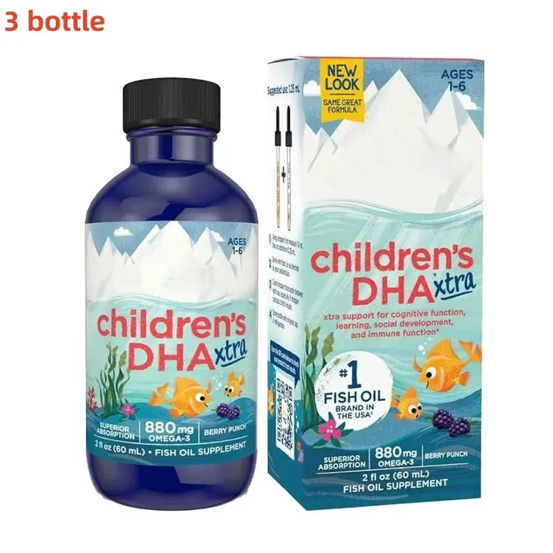 Kids DHA Omega 3 Fish Oil Liquid Berry Flavor Daily Nutrition Supplement Easy to Take Omega 3 Formula for Children 60ml