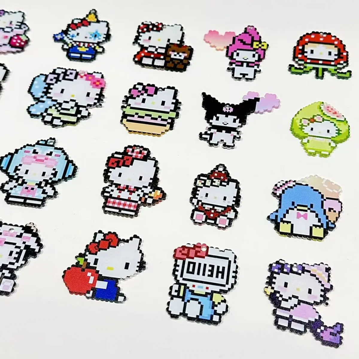 Kawaii Pixel Cat 32pcs Set Keychain Blind Box Acrylic Pendant Mystery Surprise Bag for Backpack Decor Party Favors