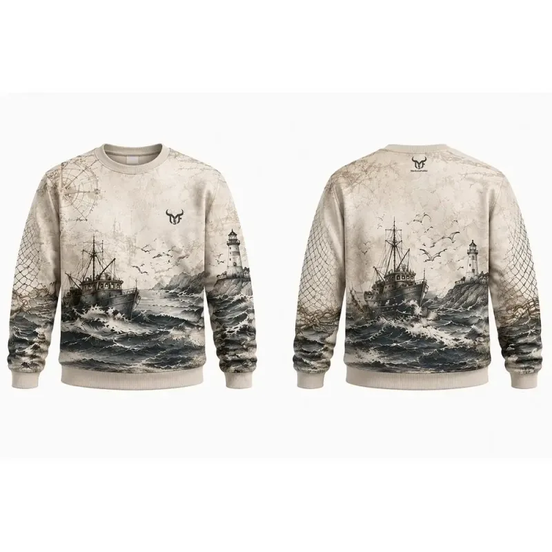 Vintage Ocean Fisherman Style Sweatshirt Fashion 3D All Over Print Crew Neck Pullover Men's And Women's Casual Streetwear Tops