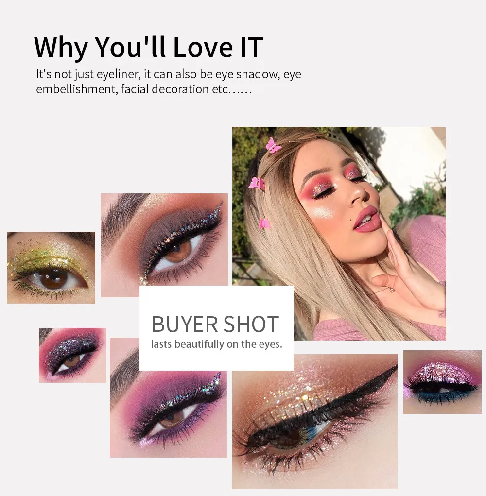 12 Renk Parlak Göz Gömlekleri Pigment Gümüş Gül Altın Renk Glitter Likit Eyeliner Metalik Renkli Makyaj Kadınlar Için