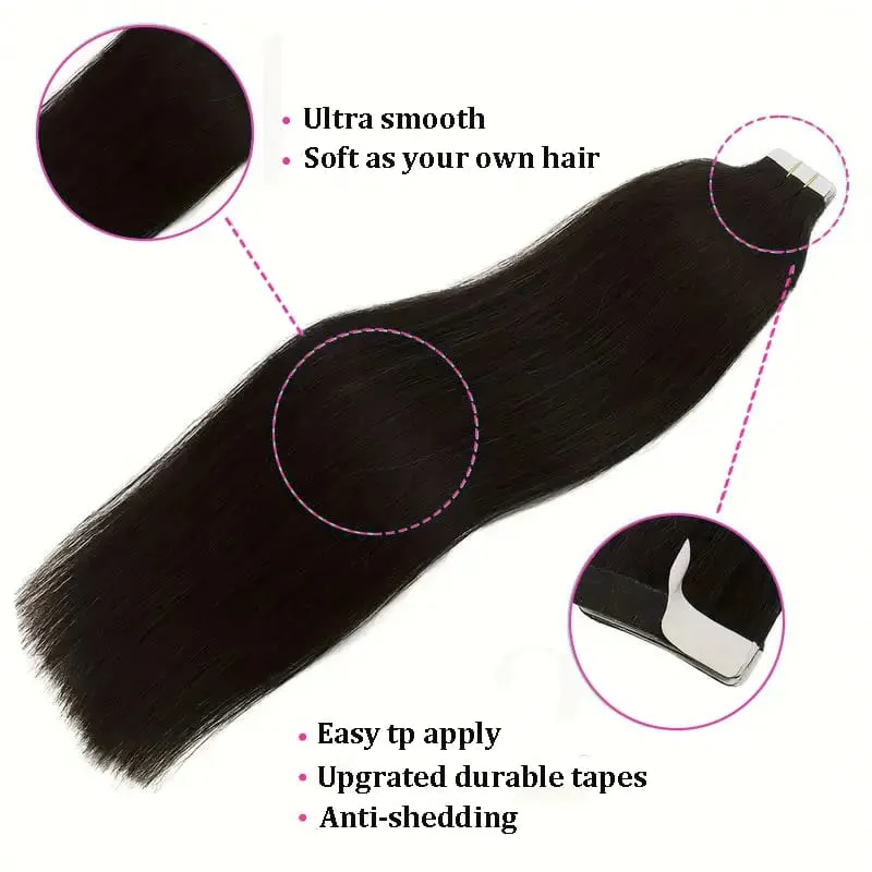 Tape Hair Extensions Machine Remy Seamless Skin Weft Adhesive 4x0.8cm Tape In Human Hair Natural Black Brown Blonde 20pcs 26inch