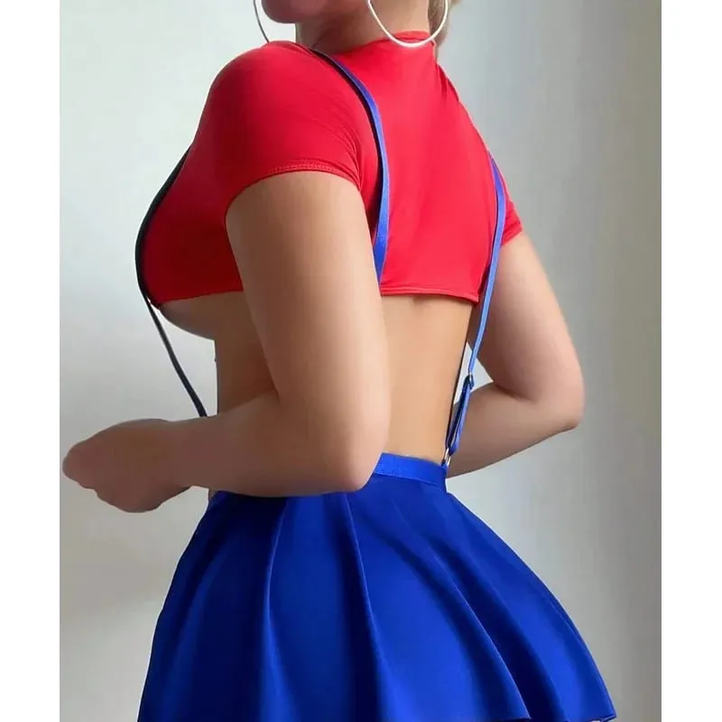 Sexy Women's Underwear Set Babydoll Lingerie Dresses Crop Top Maid Outfit 3-Piece Role-Play Costume with Pleated Skirt