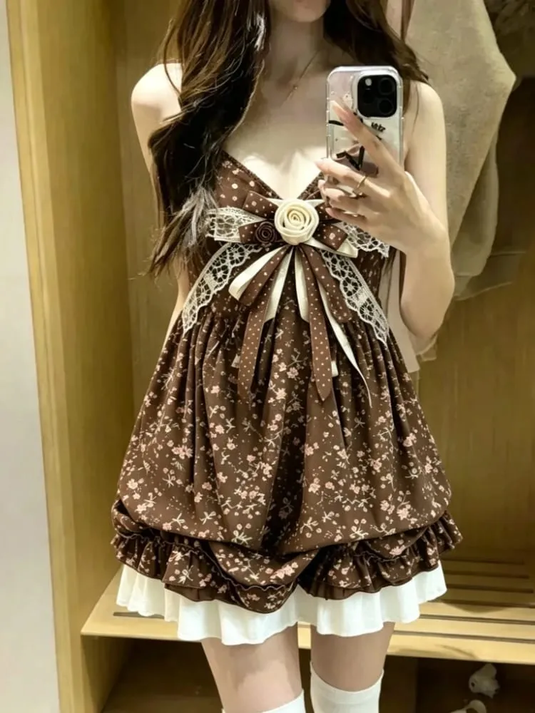 Japanese Style Sweet Lace Bow Kawaii Lolita Dress Women Vintage Ruffles Cake Dresses Harajuku Y2k Slim Bandage Dress 2026 Summer