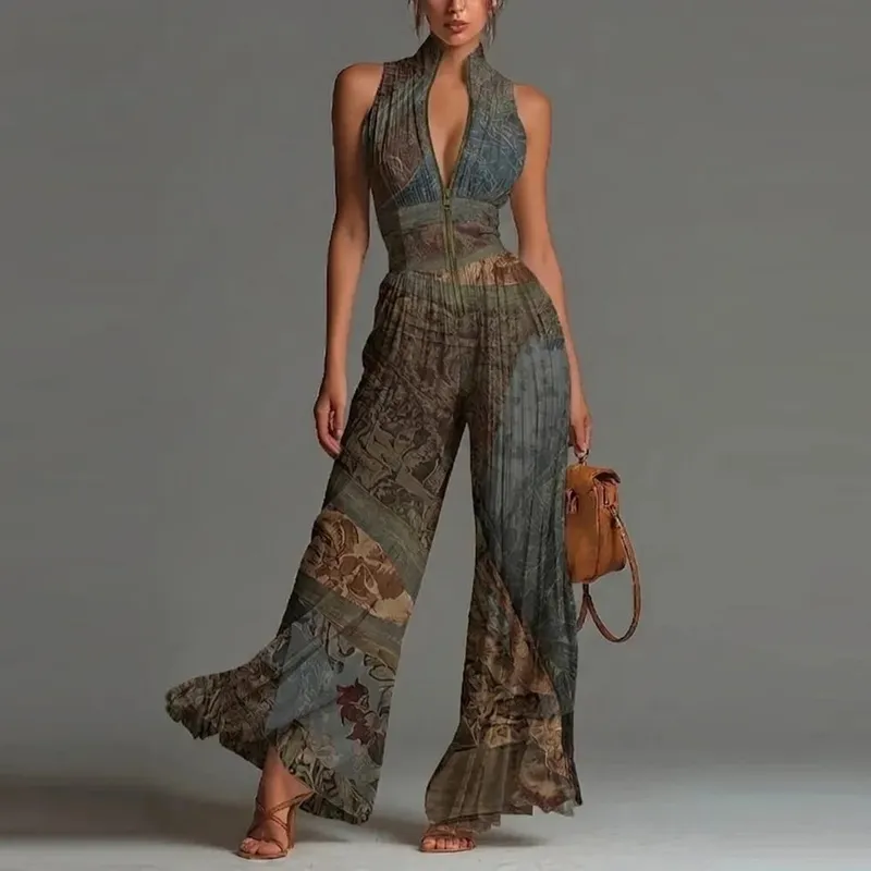Elegant Halter Off Shoulder Hollow Party Woman Retro Floral Print Chiffon Long Vintage Boho Sleeveless Summer Beach Dresses