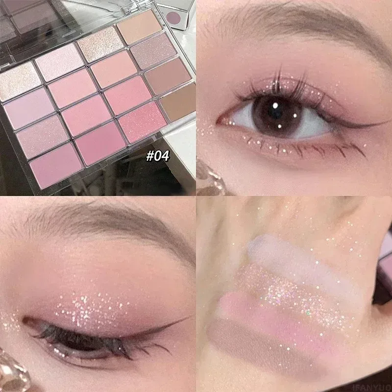 16 Colors Black Pink Eyeshadow Palette Glitter Shimmer Pearlescent Matte Low Saturation Style Long Lasting Eye Shadow Eye Makeup