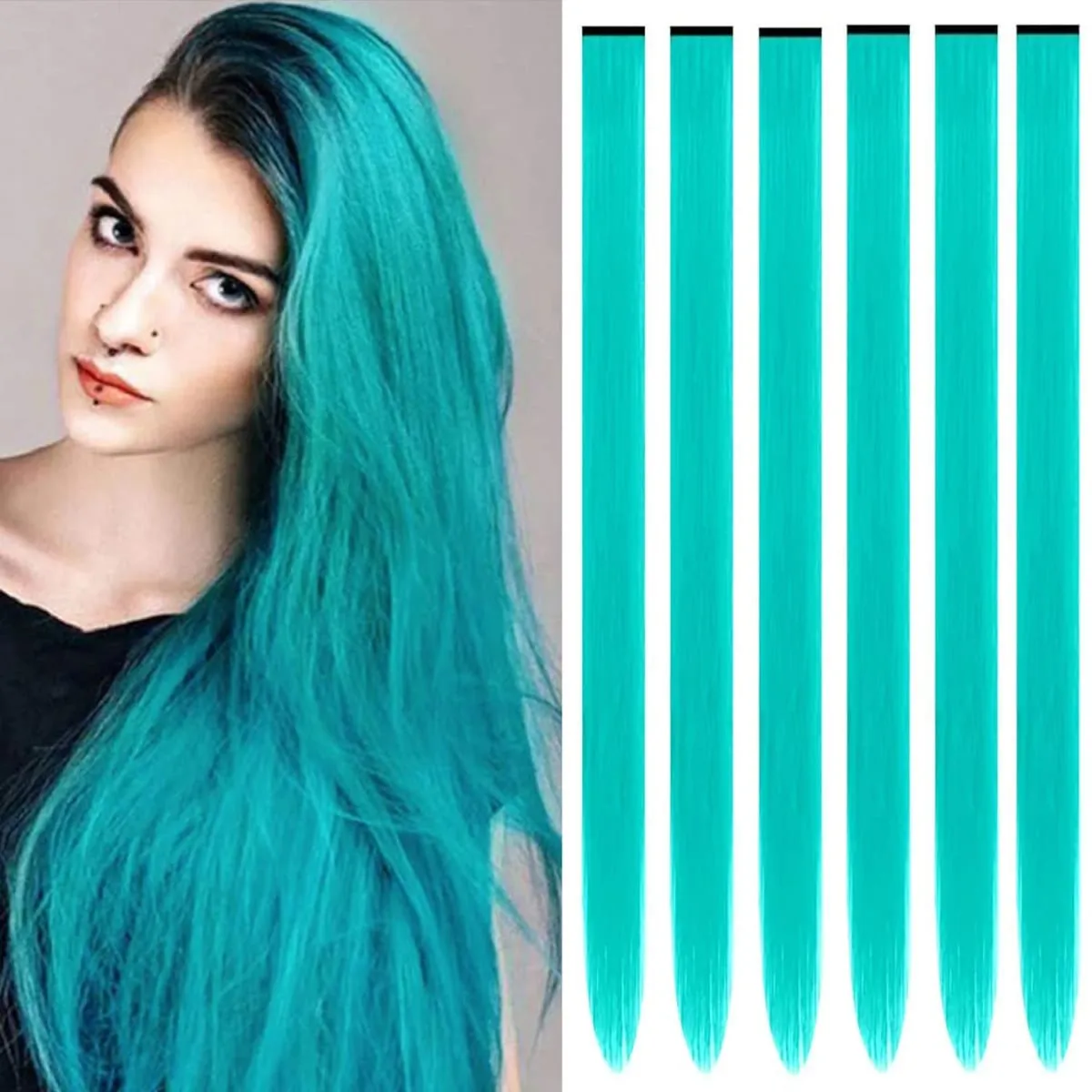 6 Pcs Clip Ins Hair Extensions 22 Inch Straight Colorful Clip In Hair Extensions Rainbow Party Highlights Synthetic Hairpiece