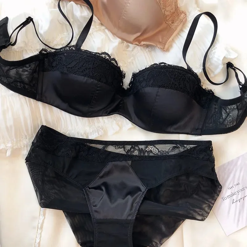 Sexy Lace Embroidery Lingerie Set for Women 1/2 Thin Cup Push Up Bra High Quality Seamless Comfort Underwear Plus Size Brassiere