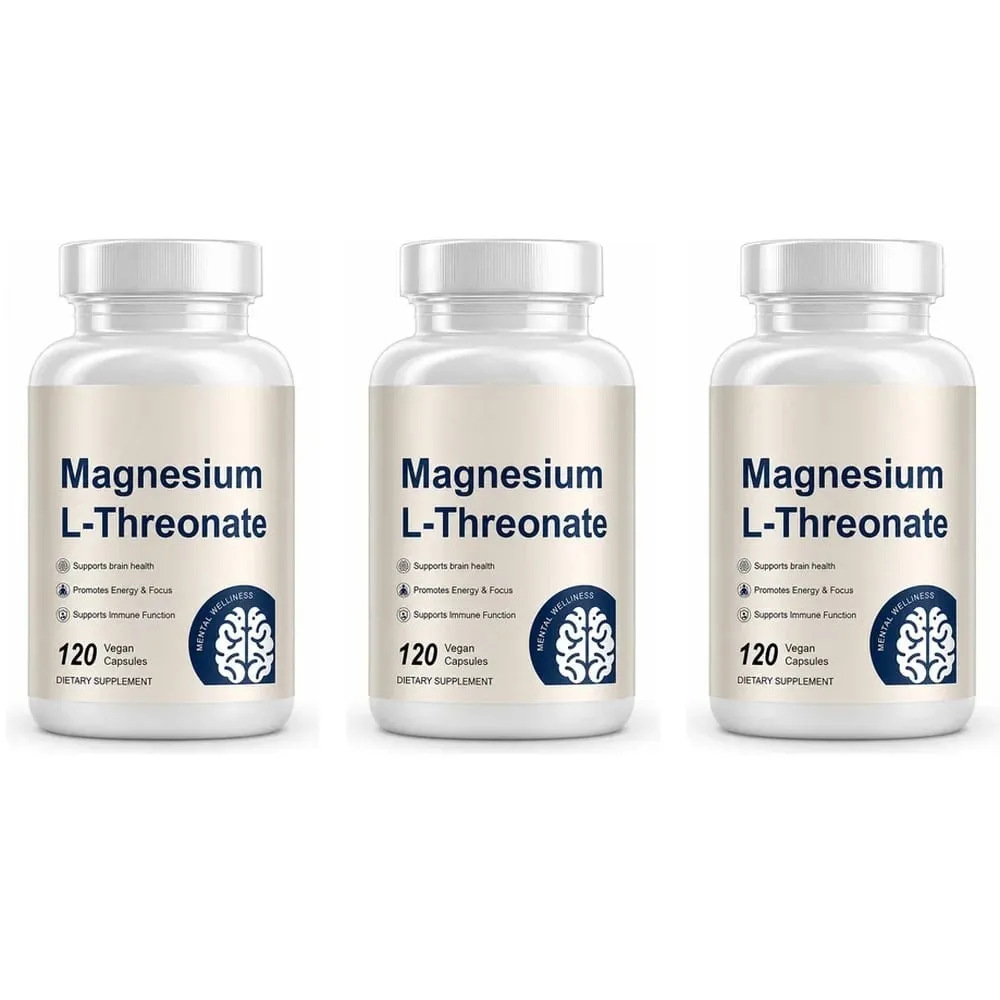 Magnesium L-Threonate 2000mg 120 Vegan Capsules - Brain Health Supplement - Energy Focus Immune Support Non-GMO GMP Dietary