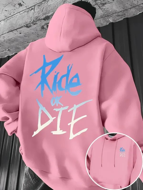 Men's Hoodie with Ride or Die Lettering Print Adult Pullover Sweatshirt Street Casual Comfortable Hip-Hop Long Sleeve Top