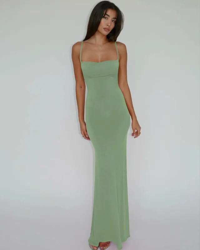 Hugcitar Summer Solid Sleeveless Backless Elegant Sexy Bodycon Y2K Maxi Prom Dress Women Clothes Birthday Party Casual Y2K