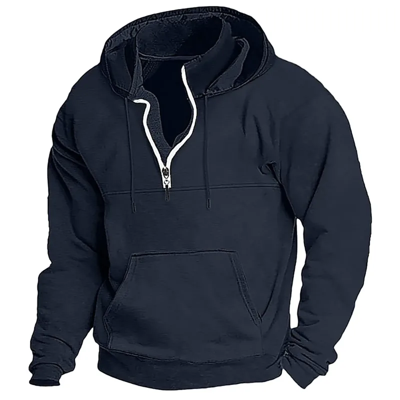 2026 Fashion Autumn/Winter New Hoodie Men's Casual Loose Stand Collar Solid Color Sports Hoodie Men's Half Zipper Street Wear