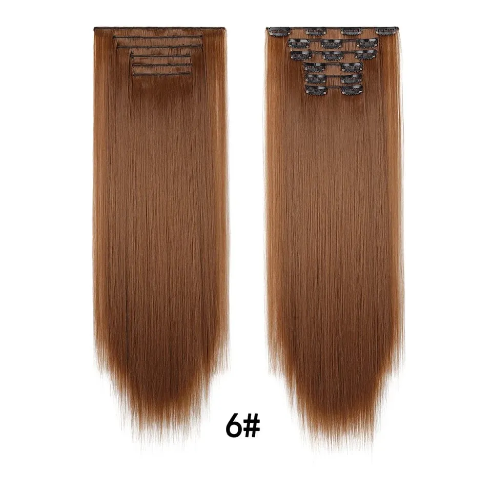 24Inch Clip in Hair Extensions Invisible Synthetic Extension 6PCS Long Straight Heat Resistant Clips on Hairpieces for Women