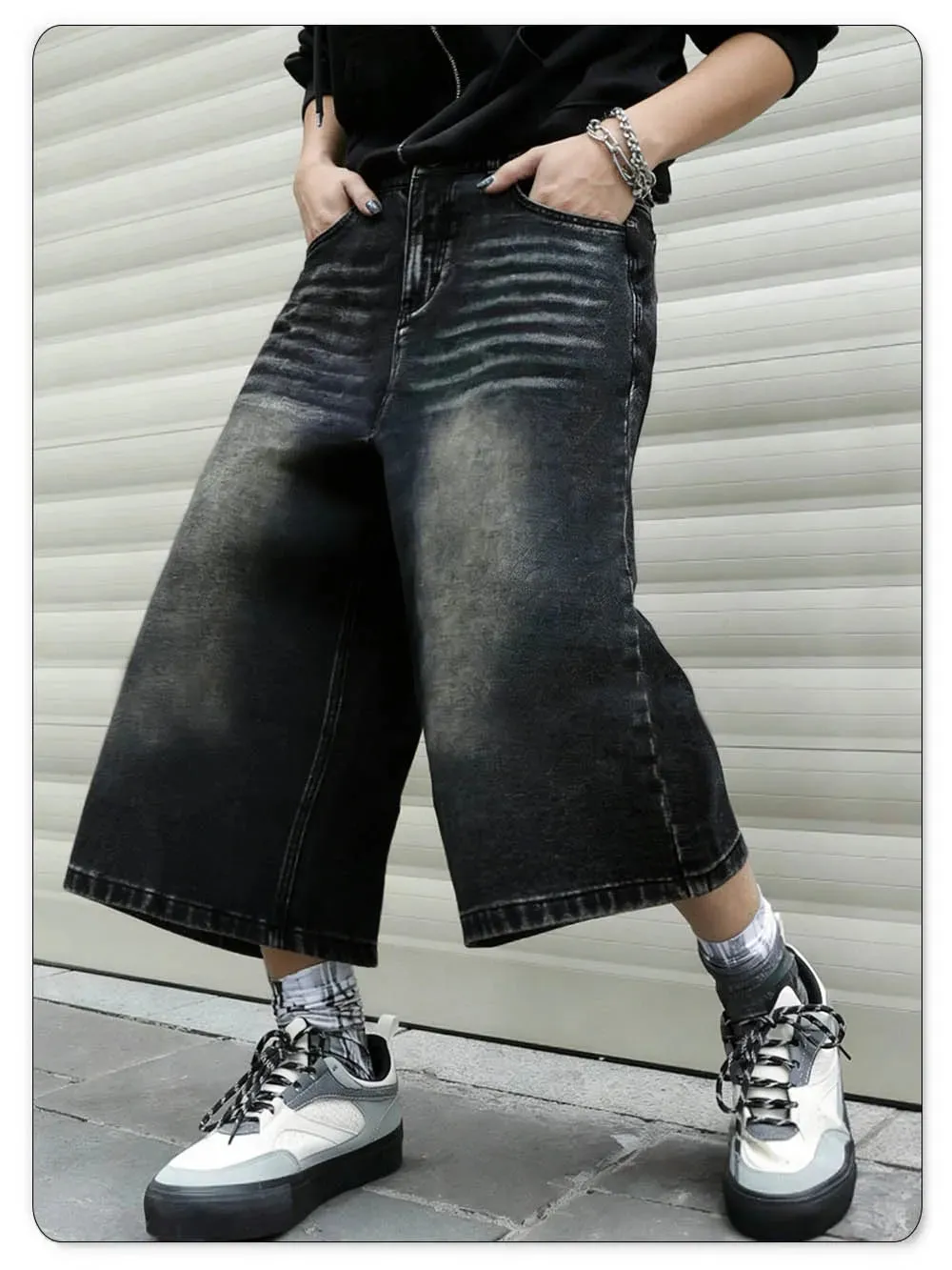 American Retro Classic Black Ultra Baggy Wide Leg Men's Denim Shorts Spring Summer Casual Oversized Jeans Men's Clothes