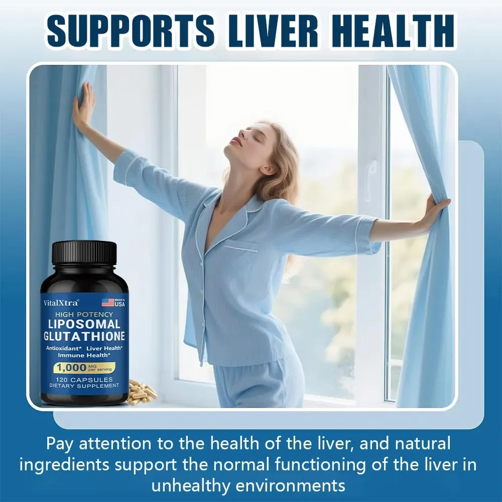 Liposomal Glutathione 1000mg - Vitamin C Antioxidant Supports Liver Immune Brain & Skin Health Enhanced Absorption