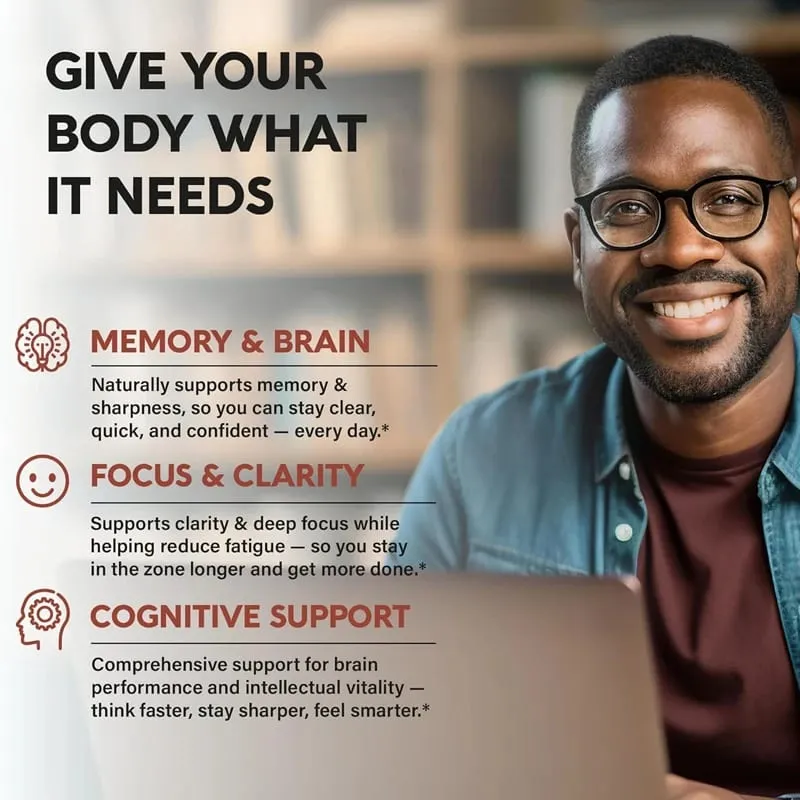 Organic Mushroom Capsules 2600MG with Lion's Mane Reishi & Cordyceps Supports Immunity Brain Focus Memory & Energy