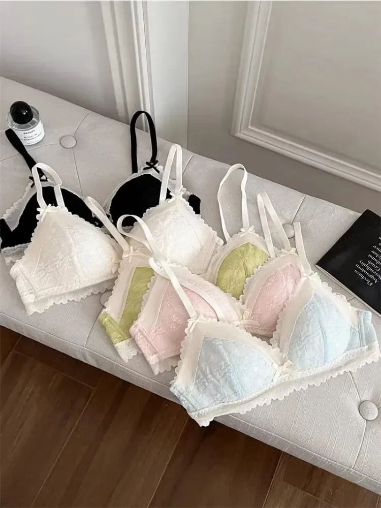 작은 가슴을위한 일본식 Bralette 무선 레이스 브래지어 세트 여성 섹시한 프랑스어 통기성 컴포트 속옷을 밀어