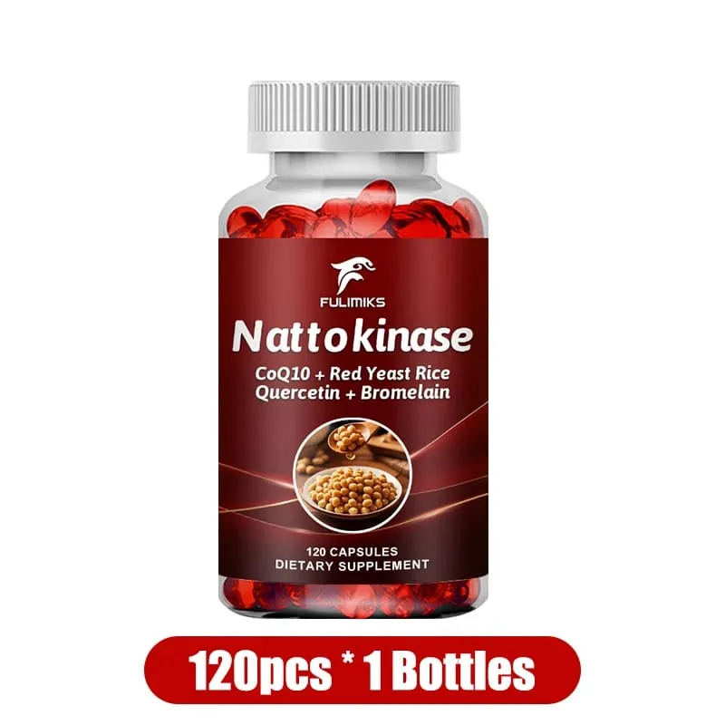 Nattokinase Supplement with CoQ10 Red Yeast Rice Quercetin Bromelain Support Blood Flow Heart Health Digestive Aid Energy