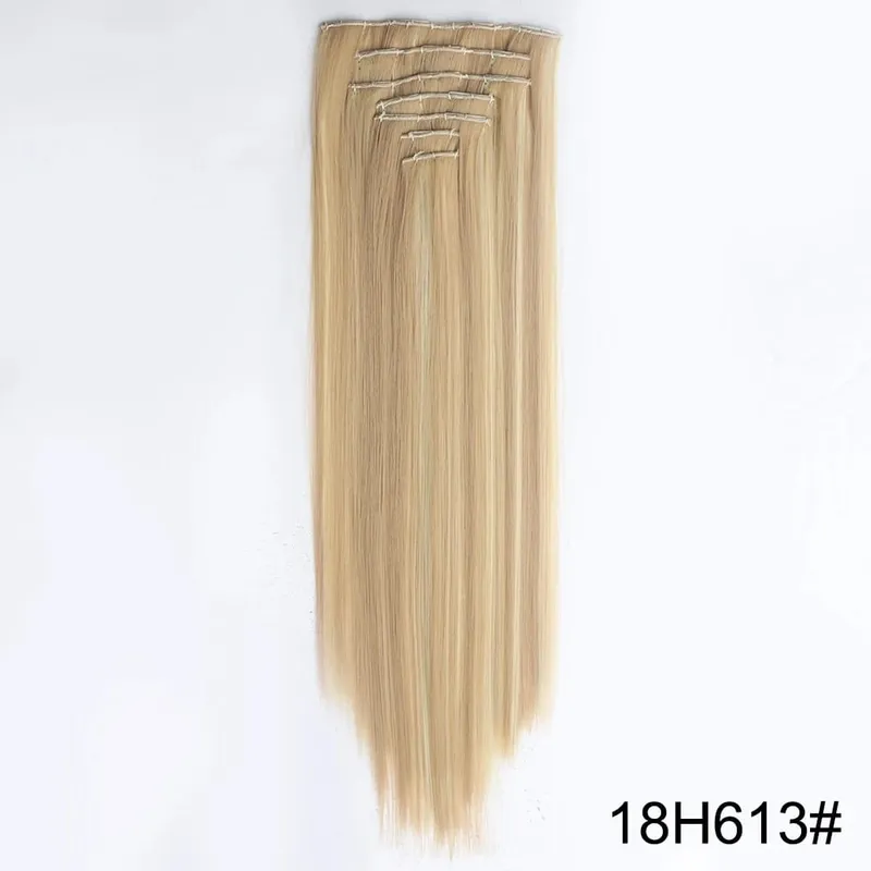 Extensions capillaires synthétiques longues et lisses à 16 clips, postiches blondes naturelles résistantes à la chaleur, 7 pièces/ensemble, pour femmes