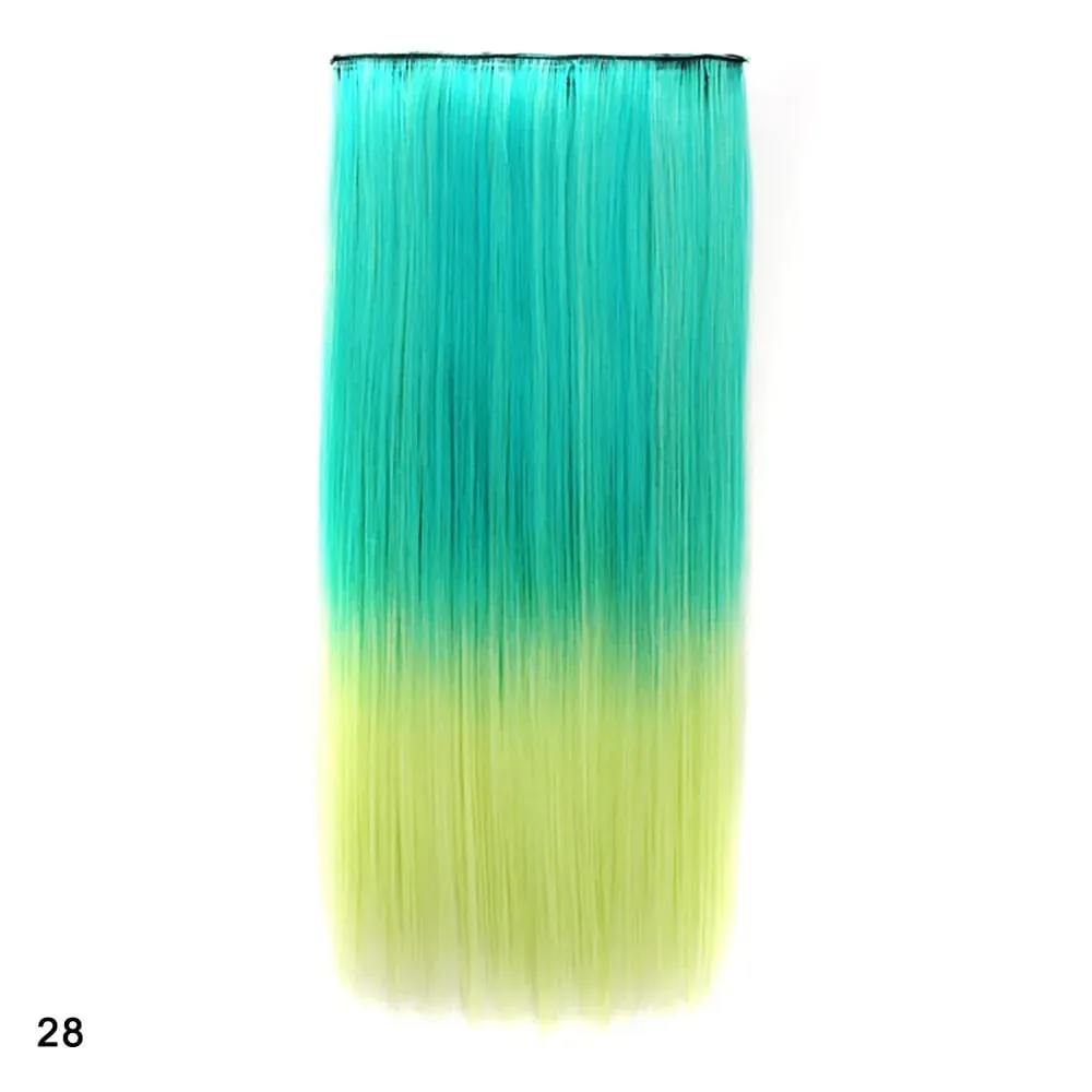 Zolin grampo de cabelo reto na extensão do cabelo arco-íris colorido ombre cor uma peça com 5 clipes sintético cosplay hairpieces