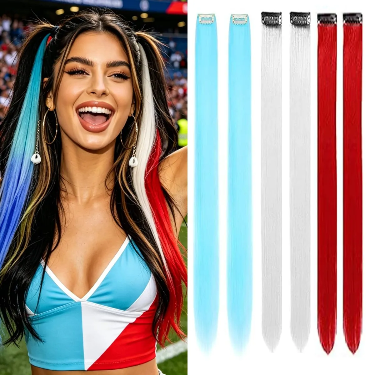 6 Pcs Clip Ins Hair Extensions 22 Inch Straight Colorful Clip In Hair Extensions Rainbow Party Highlights Synthetic Hairpiece