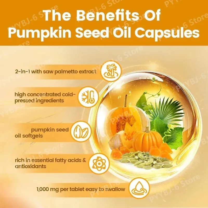 Pumpkin Seed Oil Softgels with Saw Palmetto Plant Based Nutritional Supplement Rich in Fatty Acids 300 Softgels for Adult