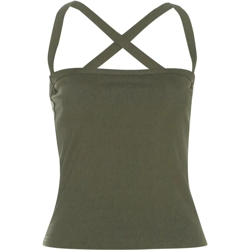 Women Ribbed Knit Camis Top Square Neck Wide Strap Cross Shoulder Strap Slim Fit Crop Tank Top Y2K Streetwear Sporty Daily Vest