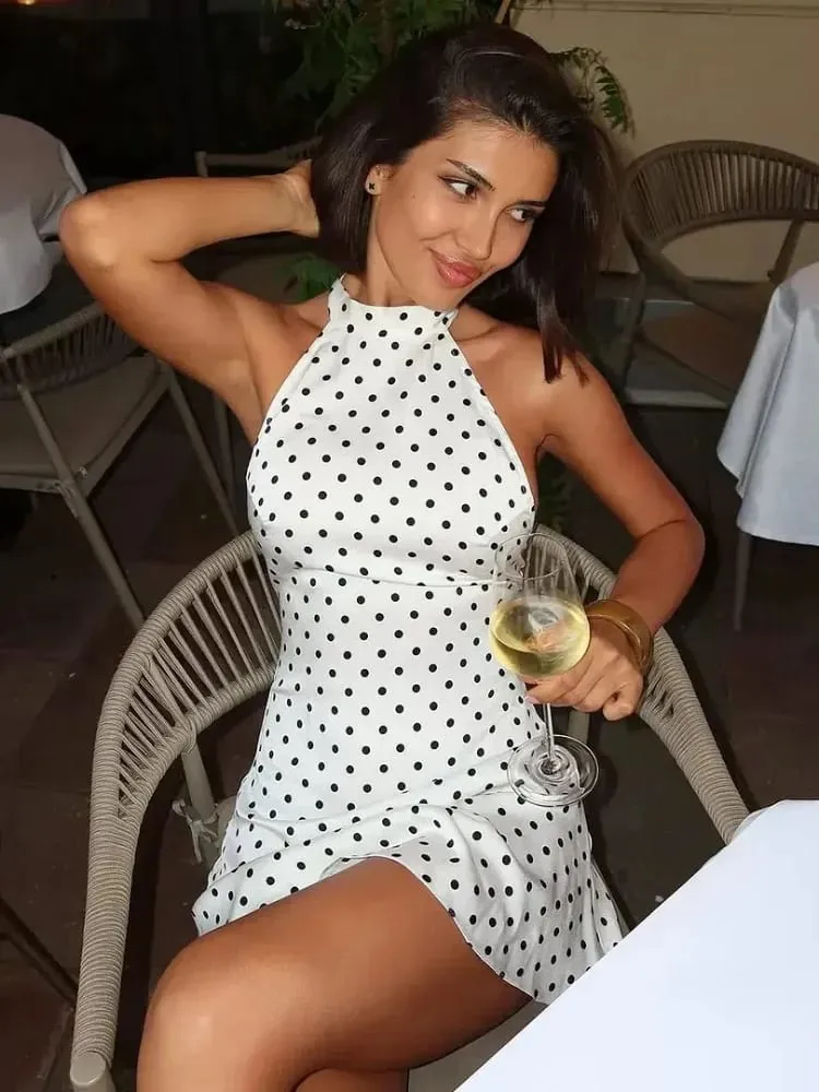 Chic sem costas polka dot halter vestido feminino sem mangas fora do ombro rendas até mini vestidos 2026 verão senhora festa de férias robe