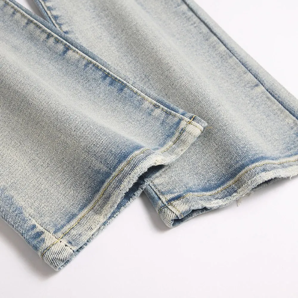 Men's Wing Patch Boot Cut Jeans Rivet Crystal Slim Flared Pants Embroidery Vintage Blue Denim Trousers — image 5