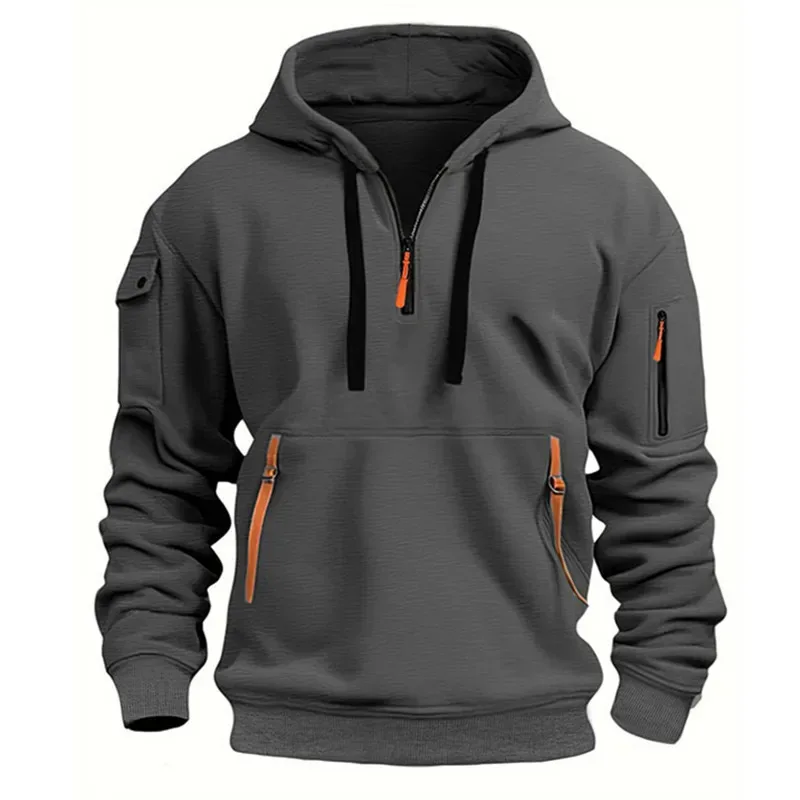 Men's Hoodie Multi Pocket Zipper Casual Sports Hoodie Men/Women Plus Size Loose Pullover Fashion Sweatshirt Long-Sleeve tops