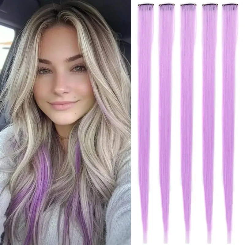 22inch 5PCS Synthetic Purple Clip in Hair Extensions Straight Colorful Hair Extensions Hairpieces for Halloween Christmas Party — image 13