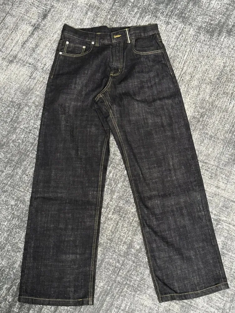 Spring Autumn New Men Tide Chic Ins Vintage Selvedge Narrow Red Edge Raw Denim Pants Straight Wide Leg A-Line Jeans HK19262