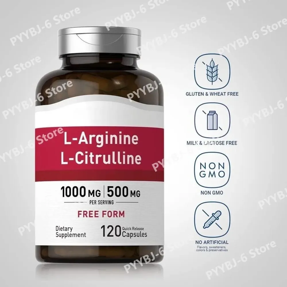 L-Arginine L-Citrulline Capsules 1000mg/500mg Free Form Amino Acid Supplement for Fitness Support & Active Lifestyle 120 Ct