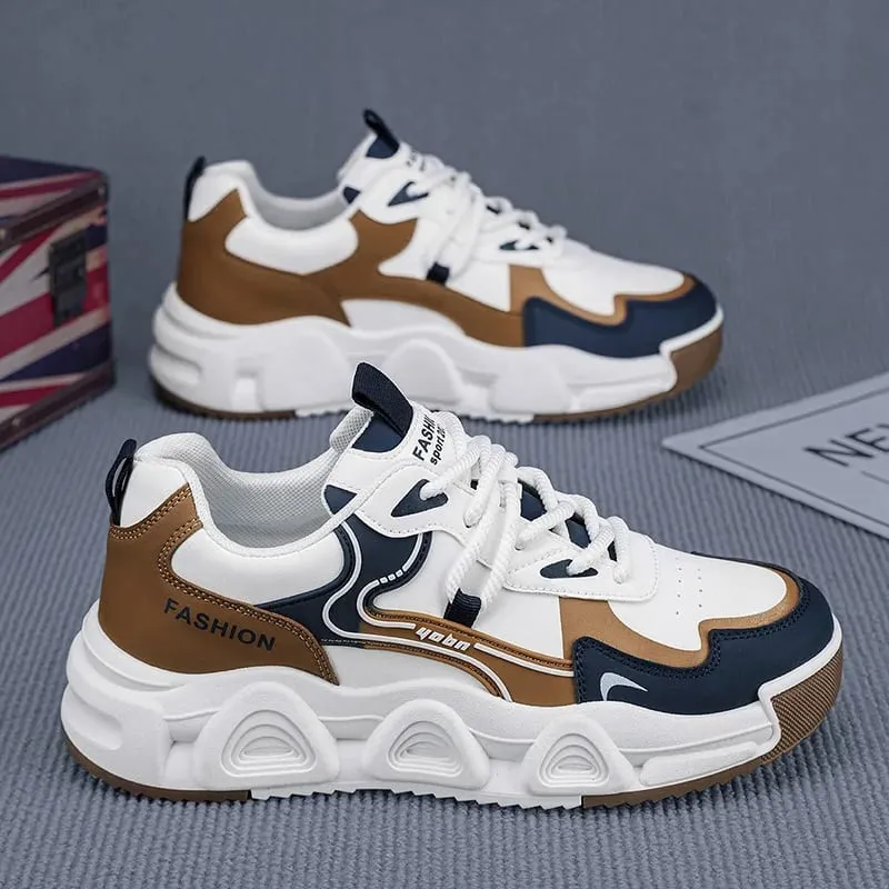 Men Sneakers Chunky Dad Shoes Colorblock Platform Casual Footwear Lace Up Thick Sole Breathable Streetwear Trainers