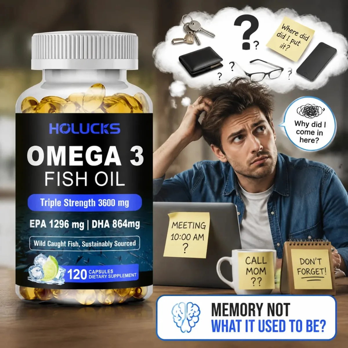 Omega 3 Fish Oil Supplement with EPA 1300mg DHA 900mg Support Heart & Brain Health Antioxidant Immune Energy Boost